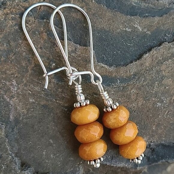 Autumn Honey Quartz Earrings Sterling Silver Dangles - Picture 1 of 8
